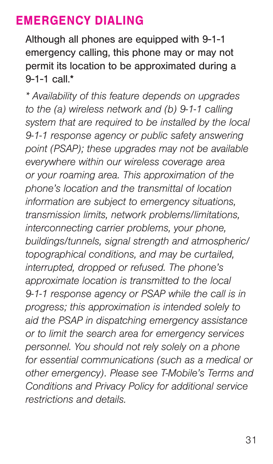 Emergency dialing | Samsung SM-G386TZKATMB User Manual | Page 32 / 36