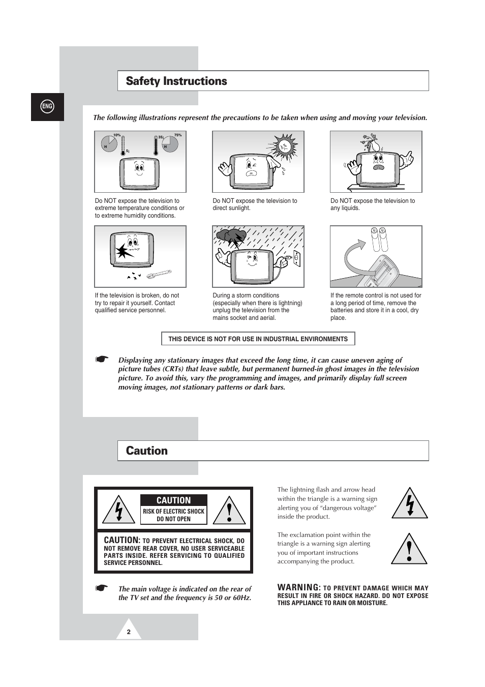 Safety instructions, Caution, Warning | Samsung CW29M064N2XXEC User Manual | Page 2 / 40