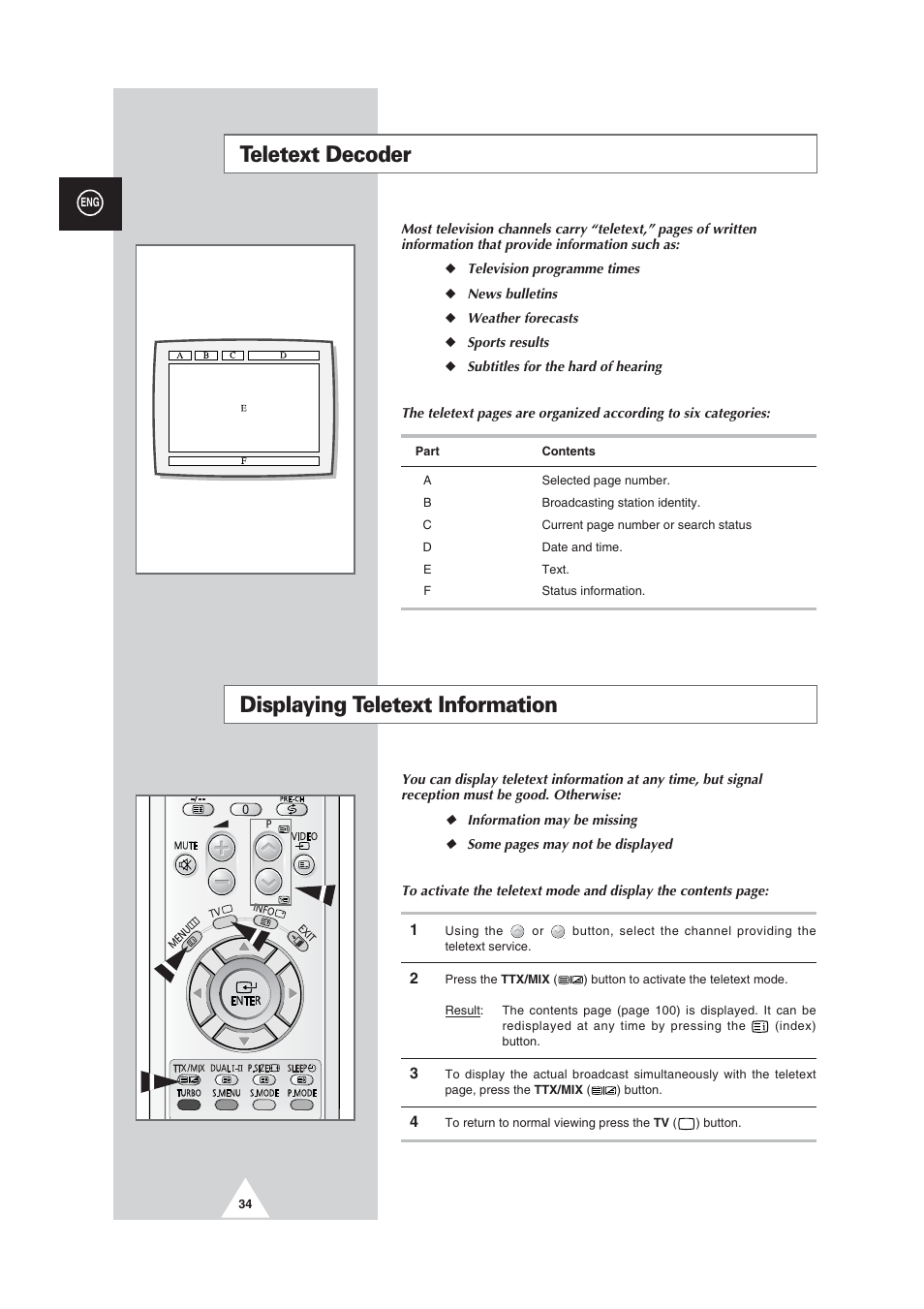 Teletext decoder displaying teletext information | Samsung CW29M064N2XXEC User Manual | Page 34 / 40