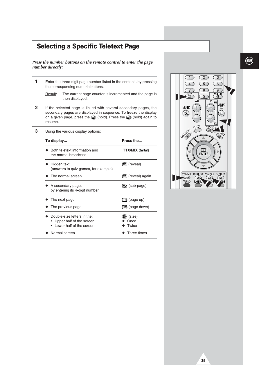 Selecting a specific teletext page | Samsung CW29M064N2XXEC User Manual | Page 35 / 40