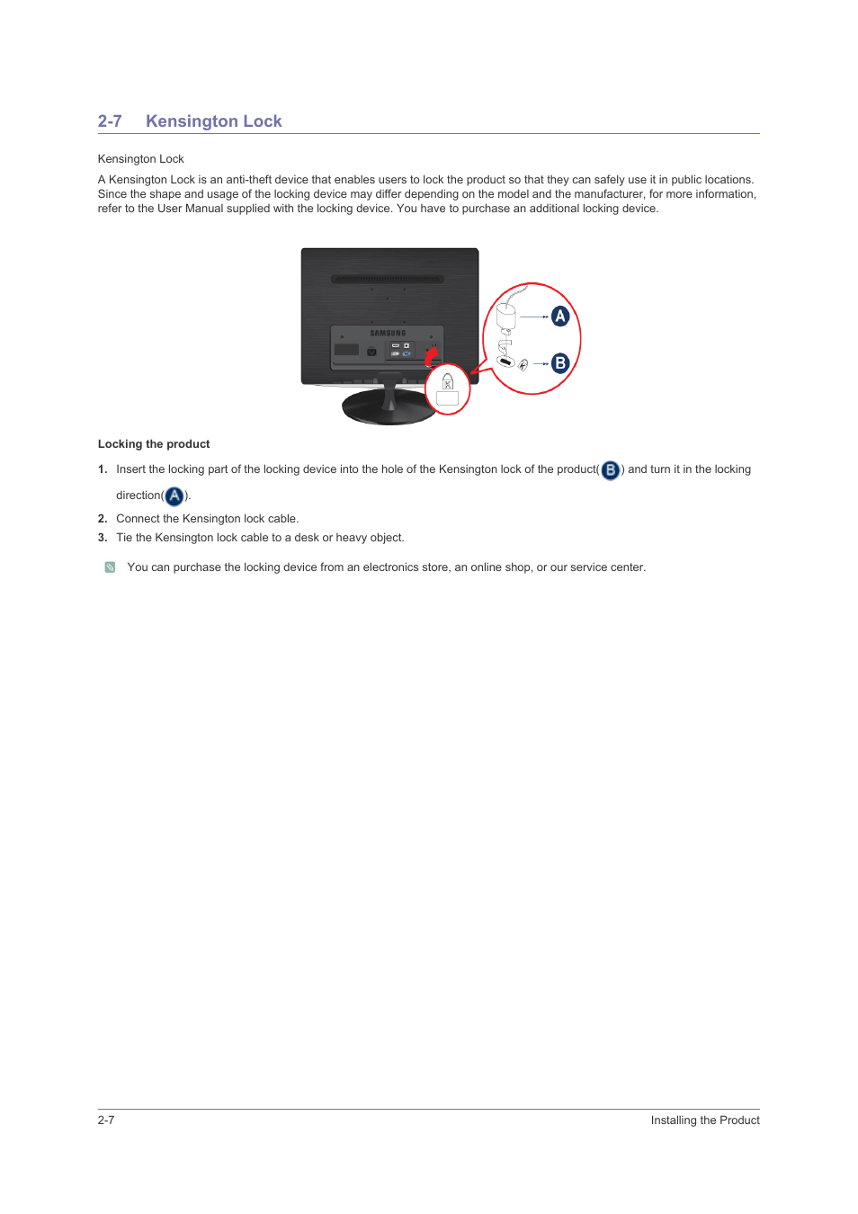 7 kensington lock, Kensington lock -7 | Samsung LS23PUHKFV-ZA User Manual | Page 18 / 50