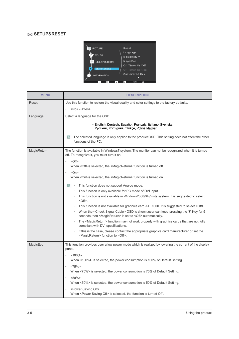 Setup&reset | Samsung LS23PUHKFV-ZA User Manual | Page 32 / 50