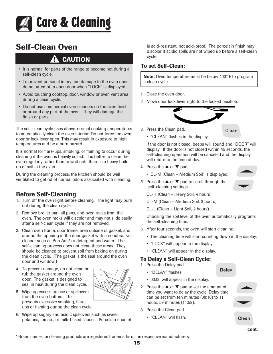 Care & cleaning, Self-clean oven, Caution | Before self-cleaning | Amana Smoothtop User Manual | Page 16 / 76