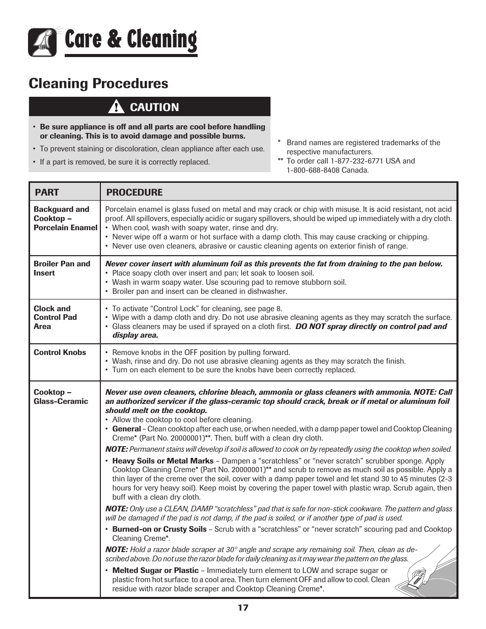 Care & cleaning, Cleaning procedures, Caution | Amana Smoothtop User Manual | Page 18 / 76