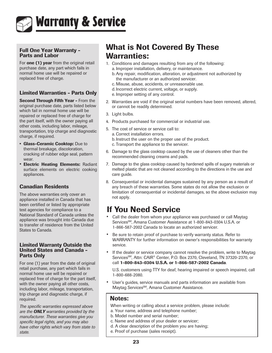 Warranty & service, If you need service, What is not covered by these warranties | Amana Smoothtop User Manual | Page 24 / 76