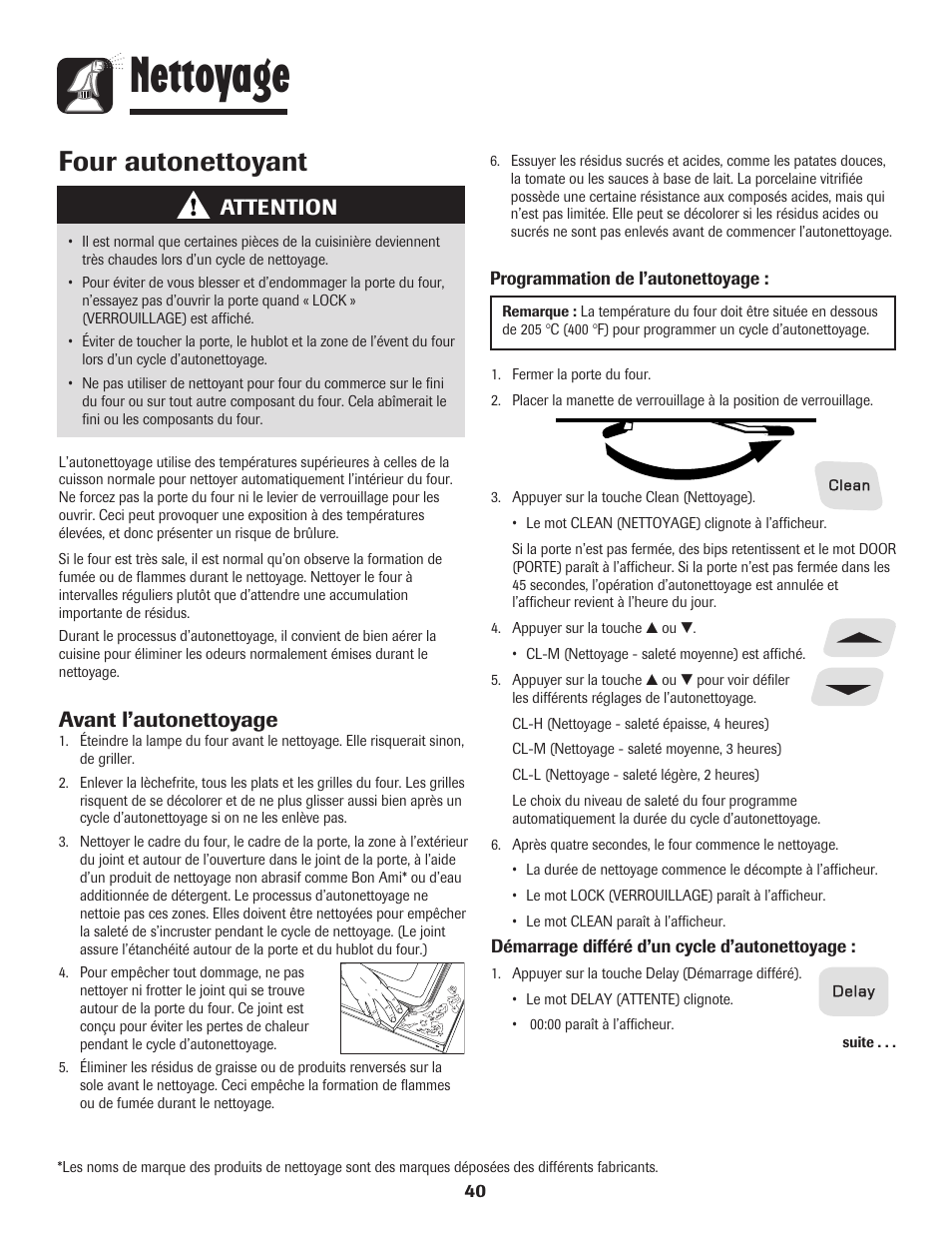 Nettoyage, Four autonettoyant, Attention | Avant l’autonettoyage | Amana Smoothtop User Manual | Page 41 / 76