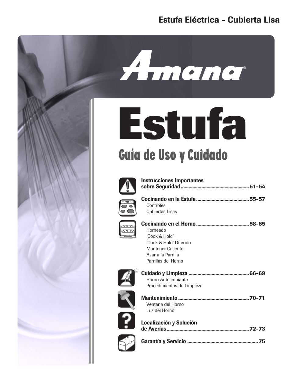 Estufa, Guía de uso y cuidado | Amana Smoothtop User Manual | Page 51 / 76