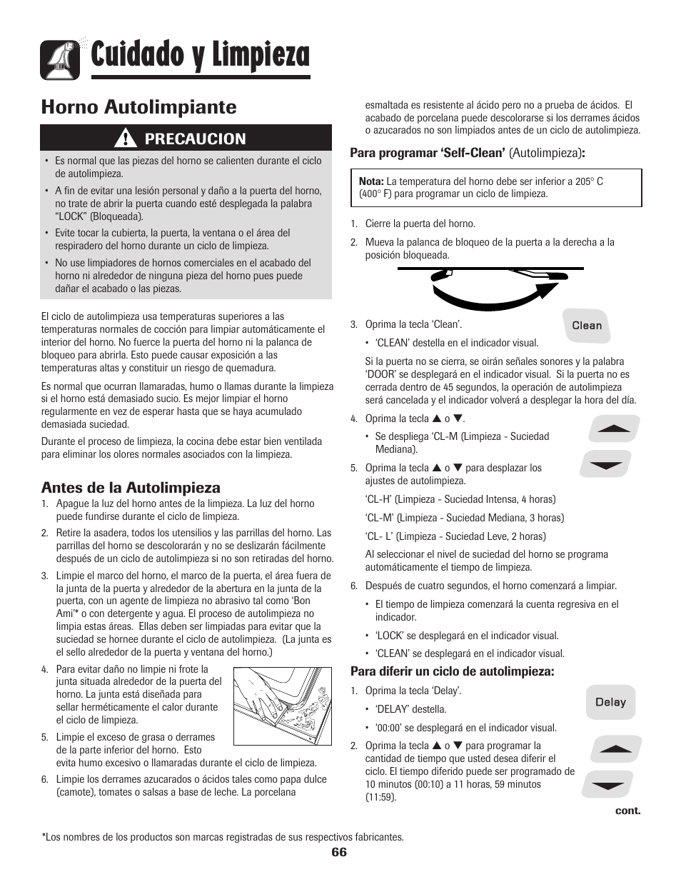 Cuidado y limpieza, Horno autolimpiante, Precaucion | Antes de la autolimpieza | Amana Smoothtop User Manual | Page 67 / 76