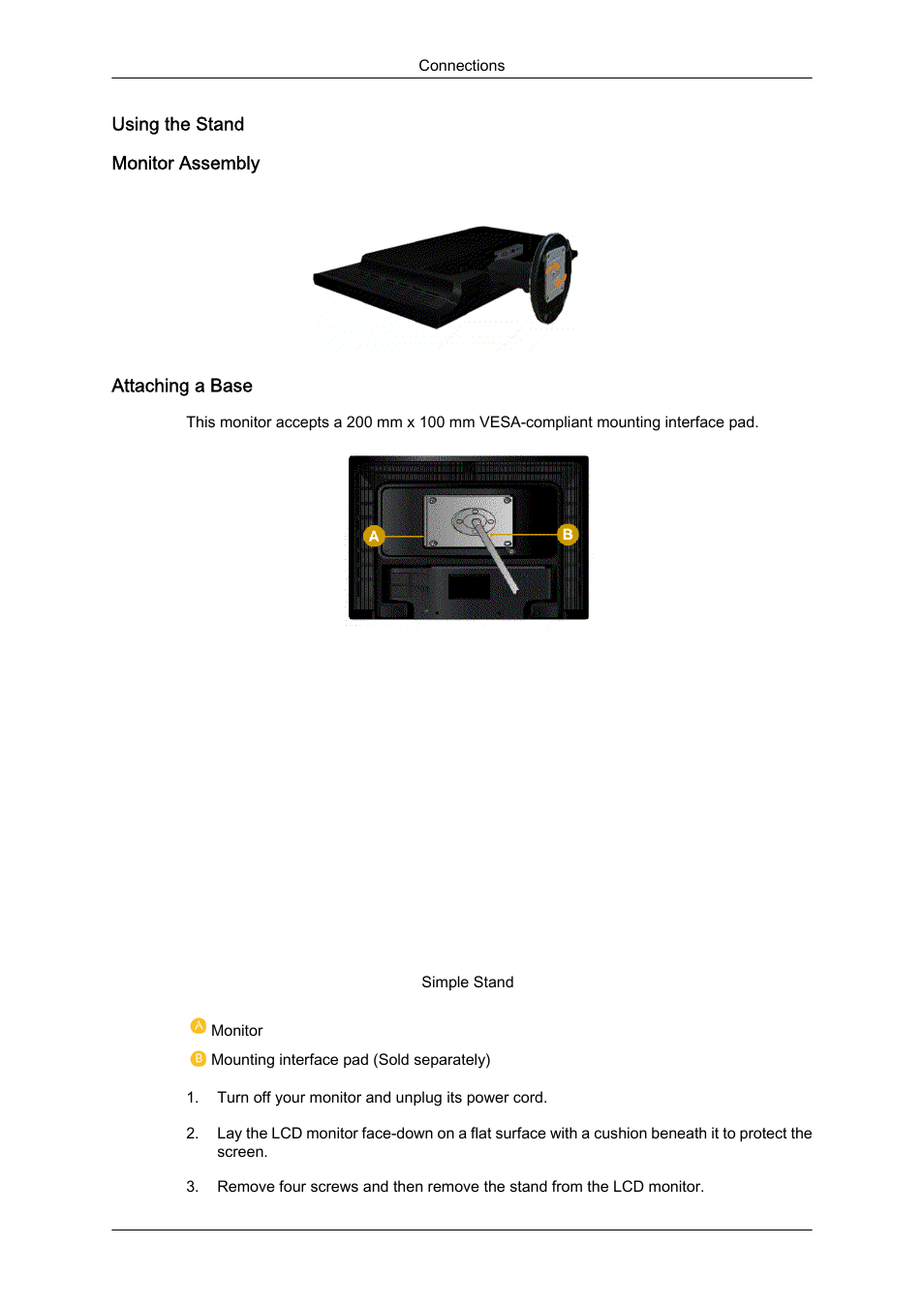 Using the stand, Monitor assembly, Attaching a base | Samsung LS24KIZKFV-ZA User Manual | Page 15 / 56