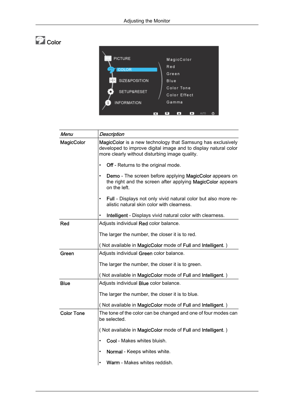 Color | Samsung LS24KIZKFV-ZA User Manual | Page 31 / 56