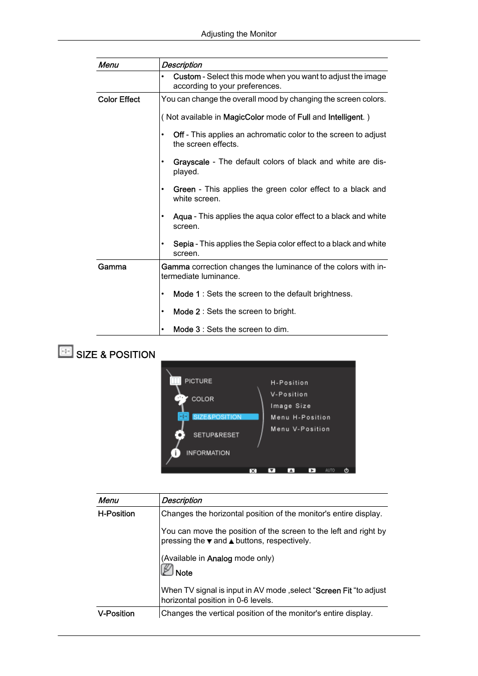 Size & position | Samsung LS24KIZKFV-ZA User Manual | Page 32 / 56