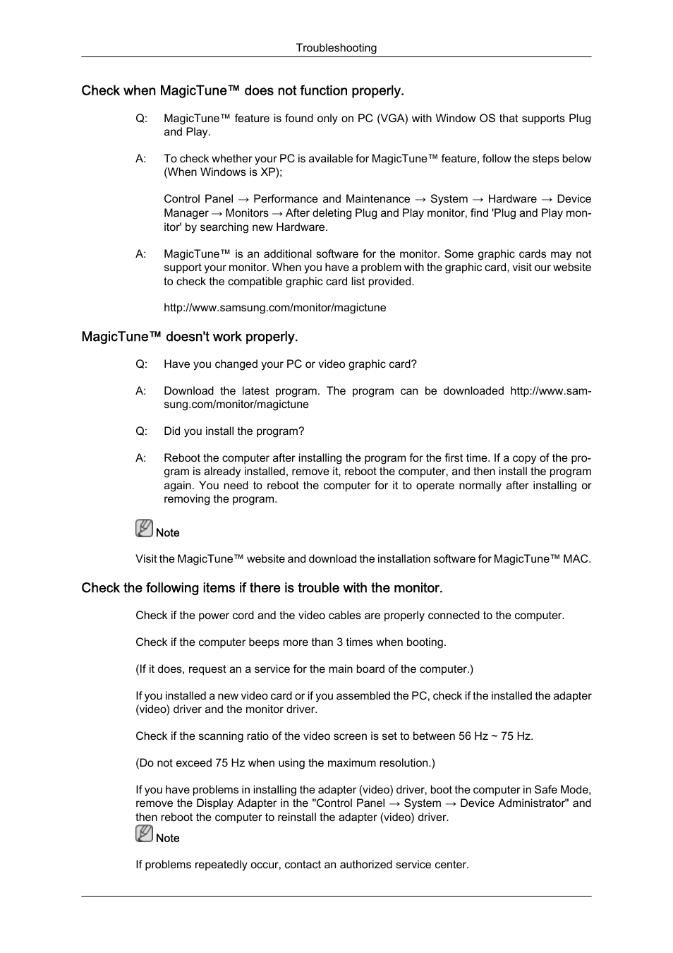 Check when magictune™ does not function properly, Magictune™ doesn't work properly | Samsung LS24KIZKFV-ZA User Manual | Page 40 / 56