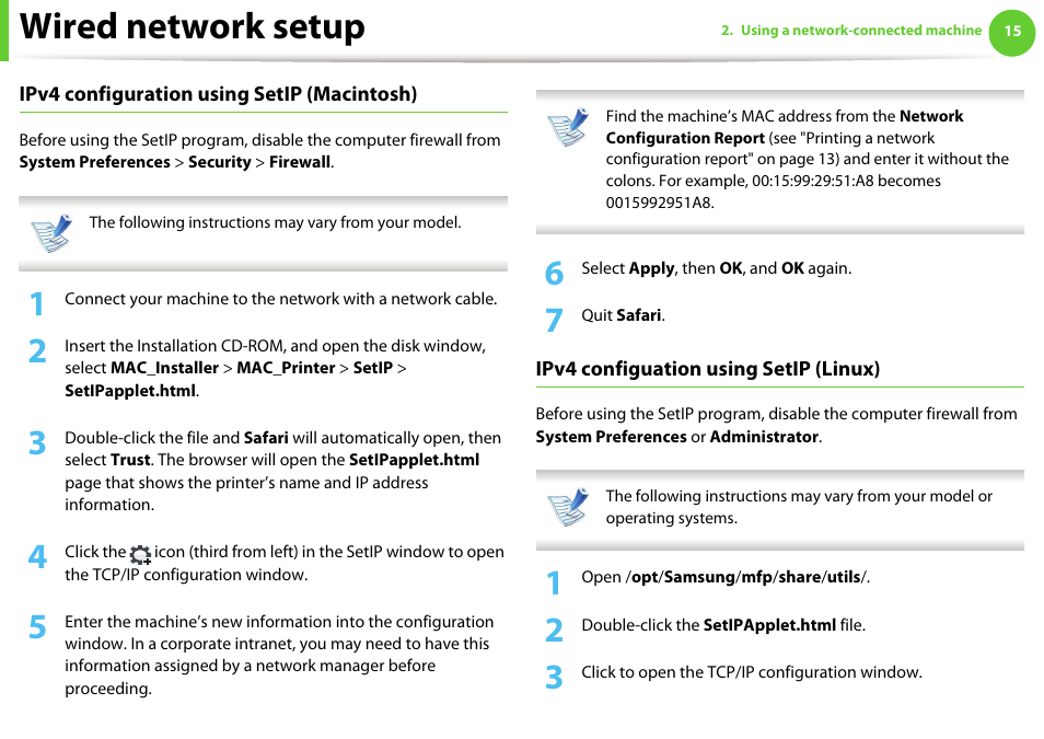 Wired network setup | Samsung ML-2955ND-XAA User Manual | Page 105 / 230