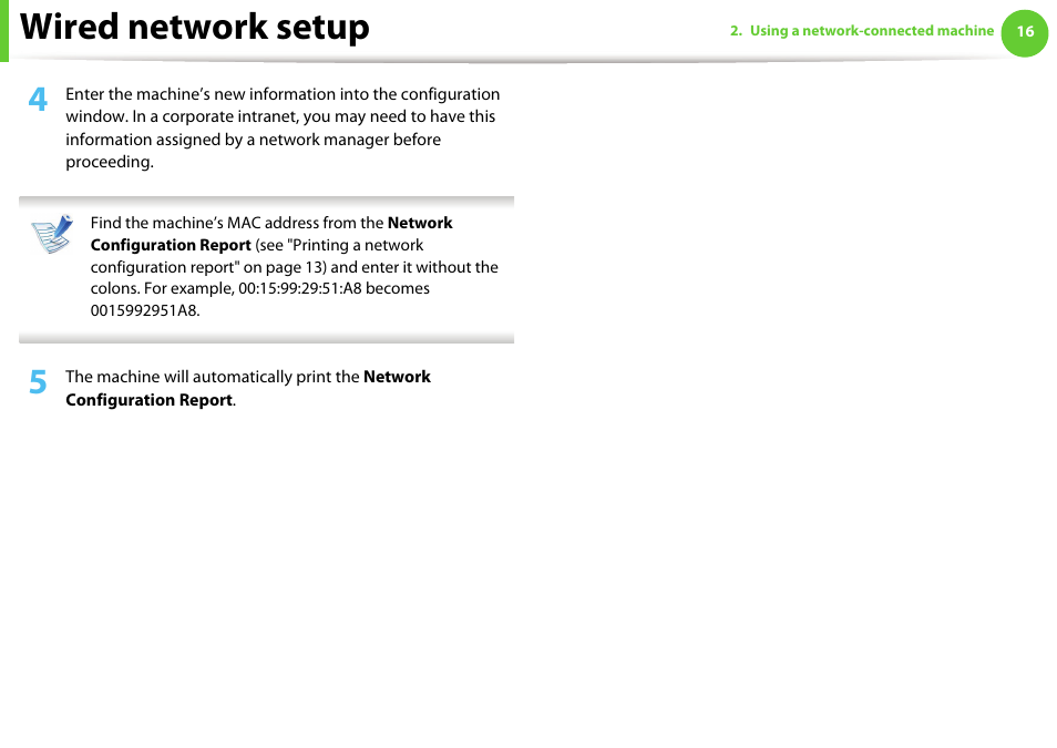 Wired network setup | Samsung ML-2955ND-XAA User Manual | Page 106 / 230