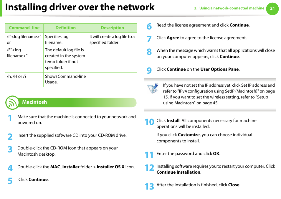 Macintosh, Installing driver over the network | Samsung ML-2955ND-XAA User Manual | Page 111 / 230