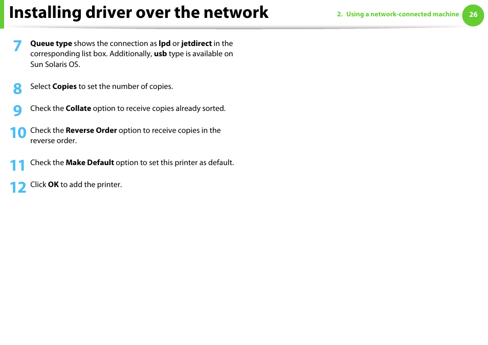 Installing driver over the network | Samsung ML-2955ND-XAA User Manual | Page 116 / 230