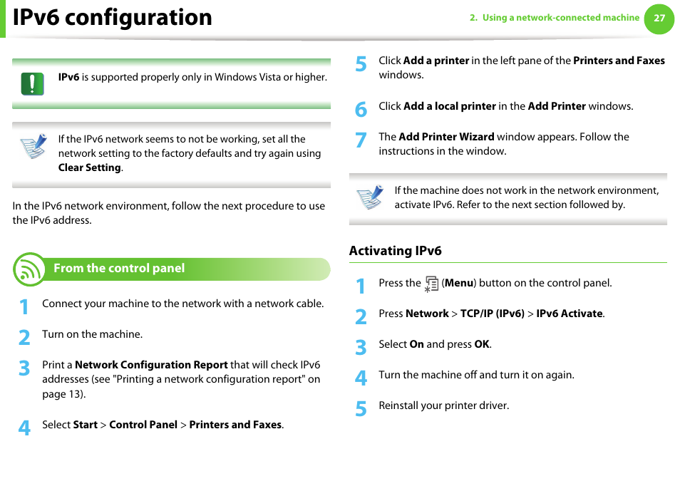 Ipv6 configuration, From the control panel | Samsung ML-2955ND-XAA User Manual | Page 117 / 230