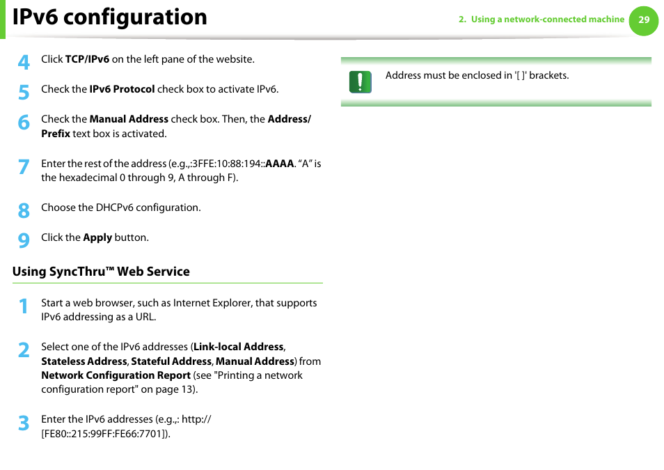 Ipv6 configuration | Samsung ML-2955ND-XAA User Manual | Page 119 / 230