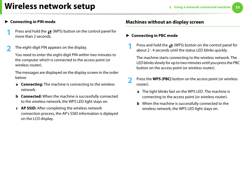 Wireless network setup | Samsung ML-2955ND-XAA User Manual | Page 123 / 230
