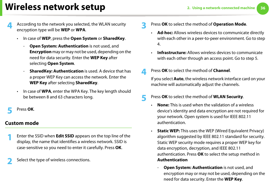 Wireless network setup | Samsung ML-2955ND-XAA User Manual | Page 126 / 230