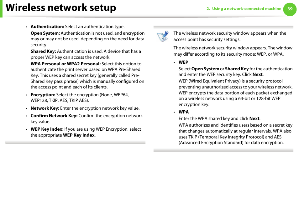 Wireless network setup | Samsung ML-2955ND-XAA User Manual | Page 129 / 230