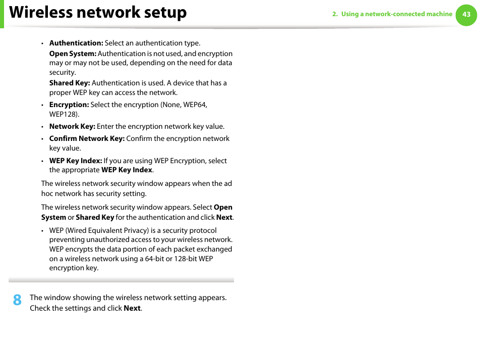 Wireless network setup | Samsung ML-2955ND-XAA User Manual | Page 133 / 230