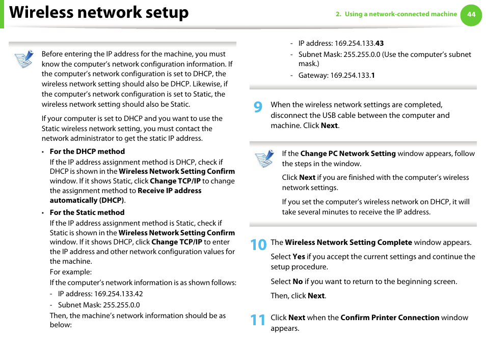 Wireless network setup | Samsung ML-2955ND-XAA User Manual | Page 134 / 230