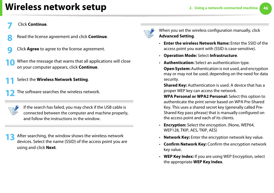 Wireless network setup | Samsung ML-2955ND-XAA User Manual | Page 136 / 230