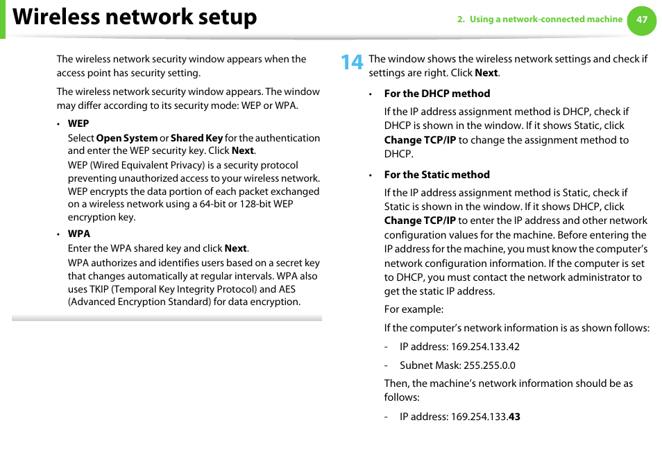 Wireless network setup | Samsung ML-2955ND-XAA User Manual | Page 137 / 230