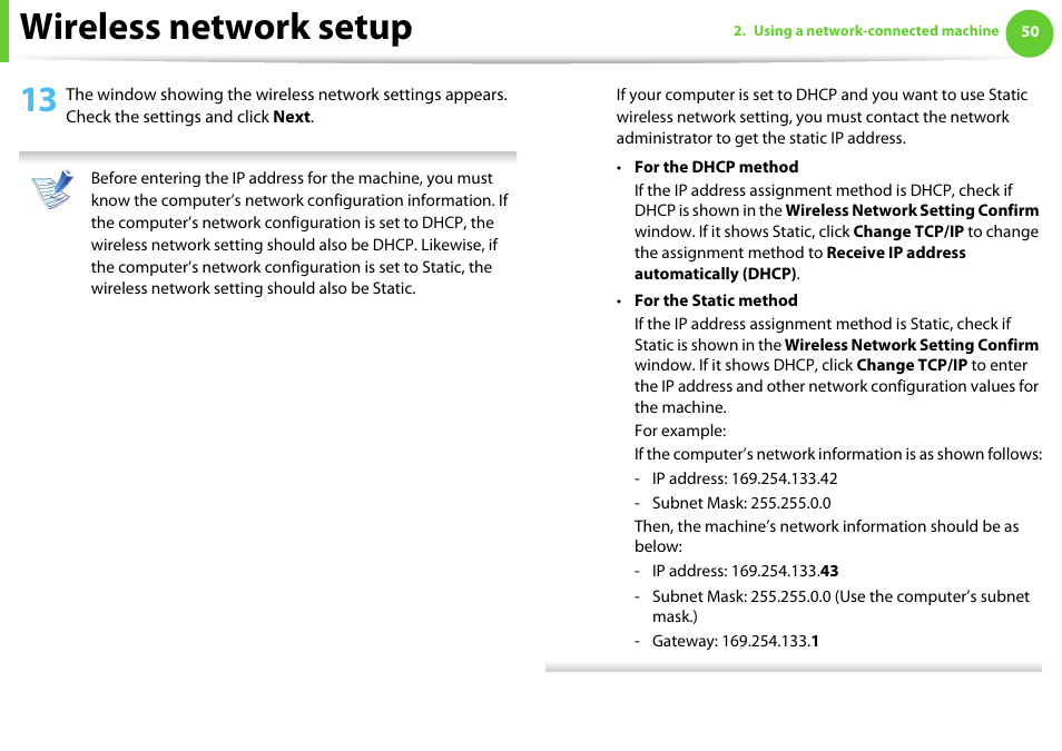 Wireless network setup | Samsung ML-2955ND-XAA User Manual | Page 140 / 230