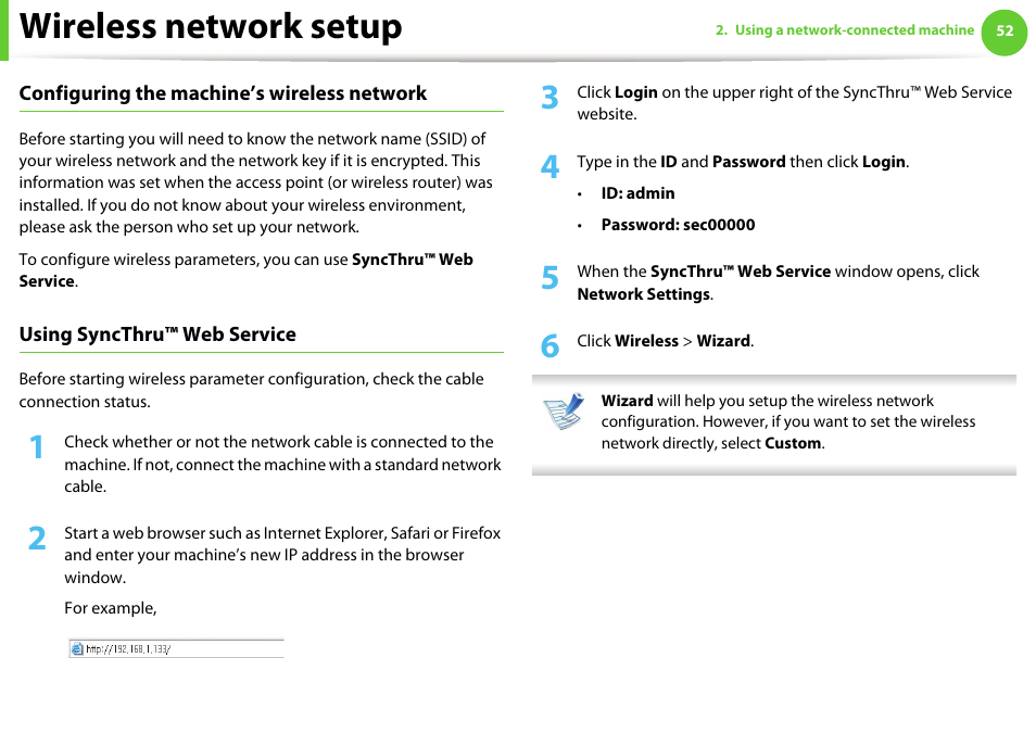 Wireless network setup | Samsung ML-2955ND-XAA User Manual | Page 142 / 230