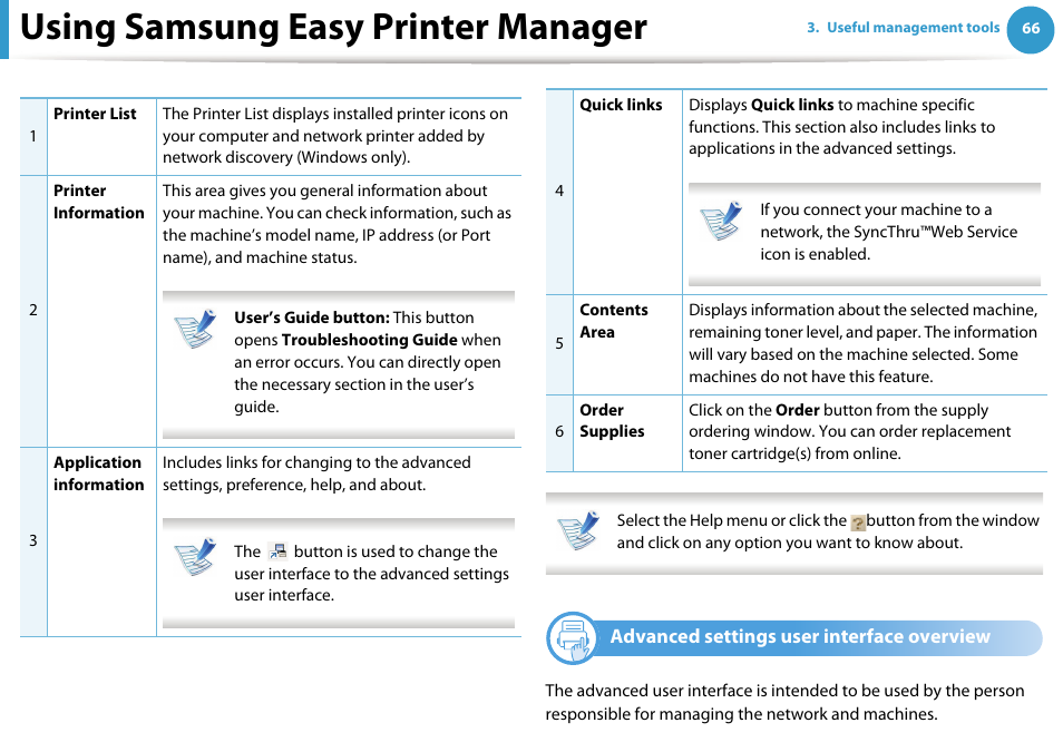 Advanced settings user interface overview, Using samsung easy printer manager | Samsung ML-2955ND-XAA User Manual | Page 156 / 230