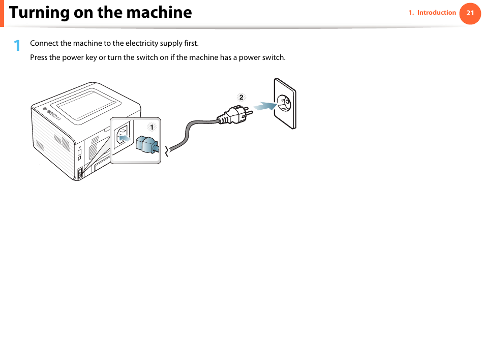 Turning on the machine | Samsung ML-2955ND-XAA User Manual | Page 21 / 230