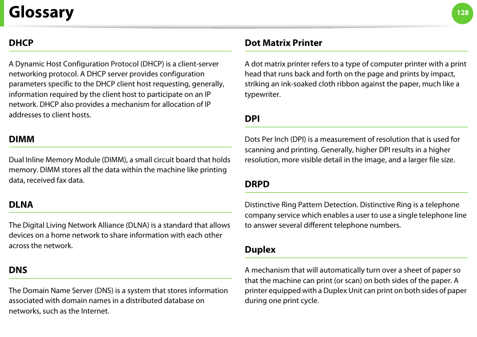 Glossary | Samsung ML-2955ND-XAA User Manual | Page 218 / 230