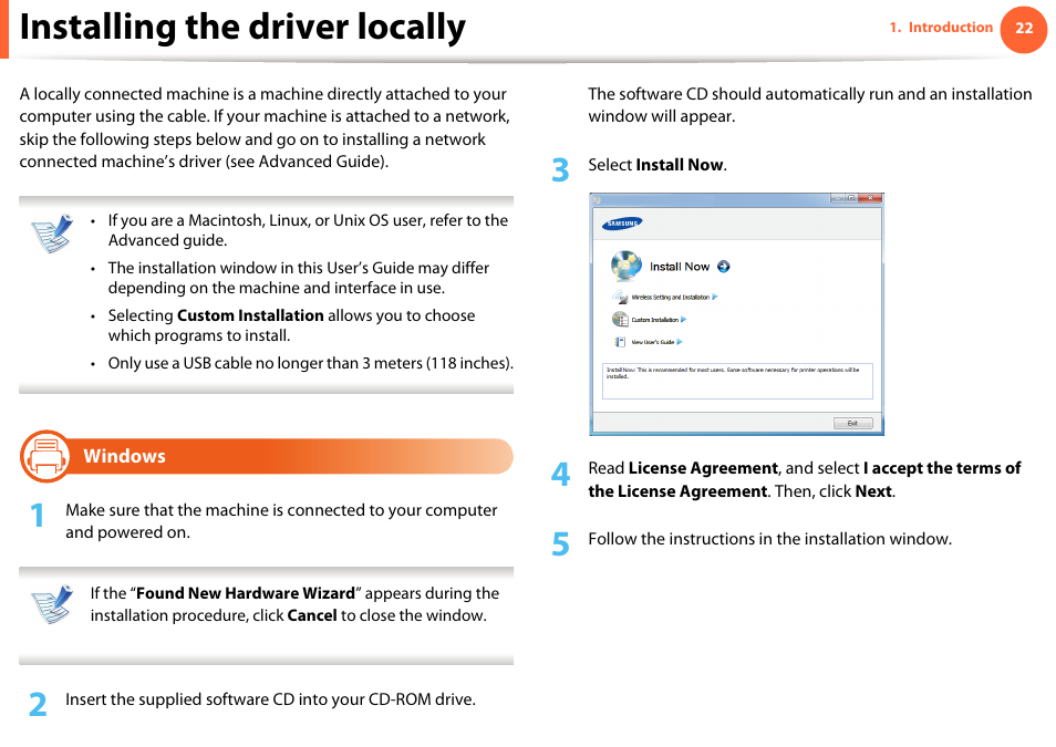 Installing the driver locally, Windows, It again (see "installing the | Samsung ML-2955ND-XAA User Manual | Page 22 / 230