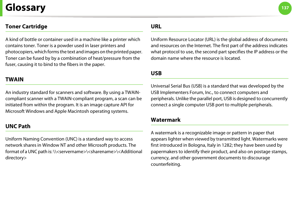 Glossary | Samsung ML-2955ND-XAA User Manual | Page 227 / 230