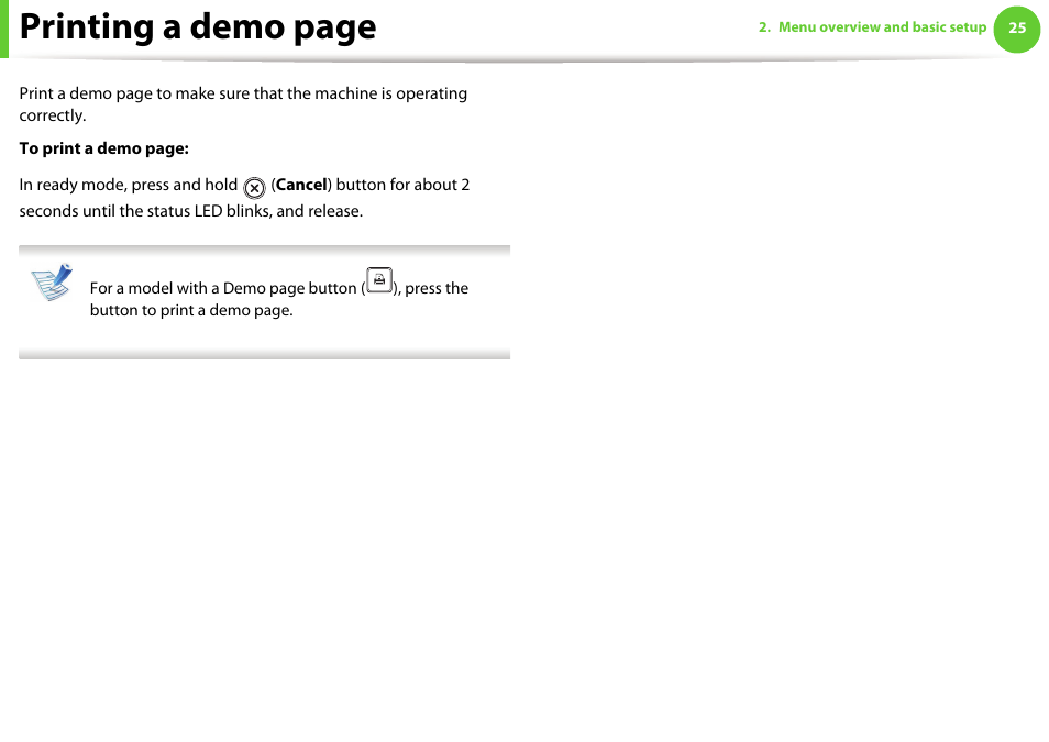 Printing a demo page | Samsung ML-2955ND-XAA User Manual | Page 25 / 230