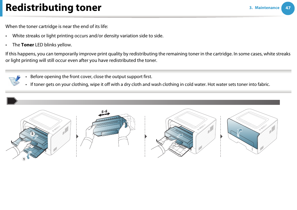 Redistributing toner | Samsung ML-2955ND-XAA User Manual | Page 47 / 230
