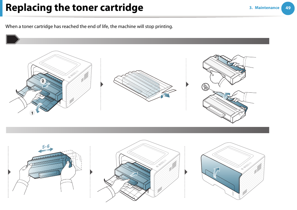 Replacing the toner cartridge | Samsung ML-2955ND-XAA User Manual | Page 49 / 230