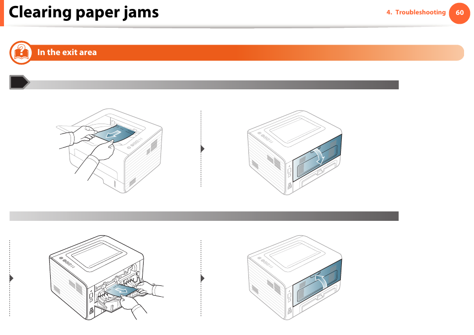 In the exit area, Clearing paper jams | Samsung ML-2955ND-XAA User Manual | Page 60 / 230