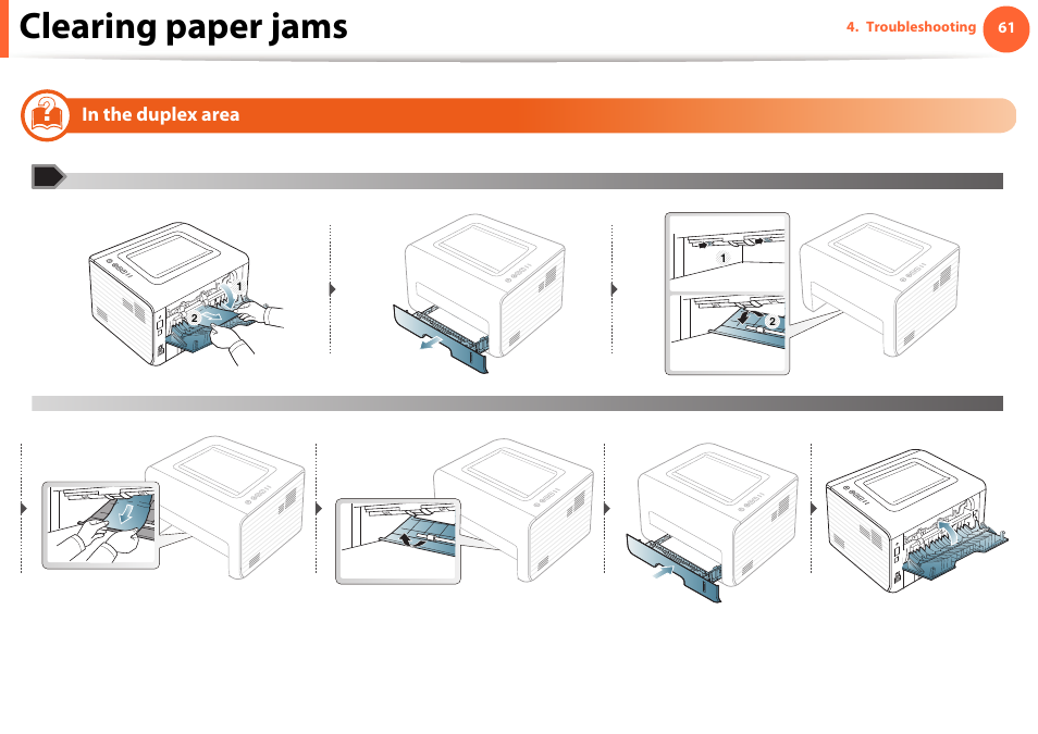 In the duplex area, Clearing paper jams | Samsung ML-2955ND-XAA User Manual | Page 61 / 230