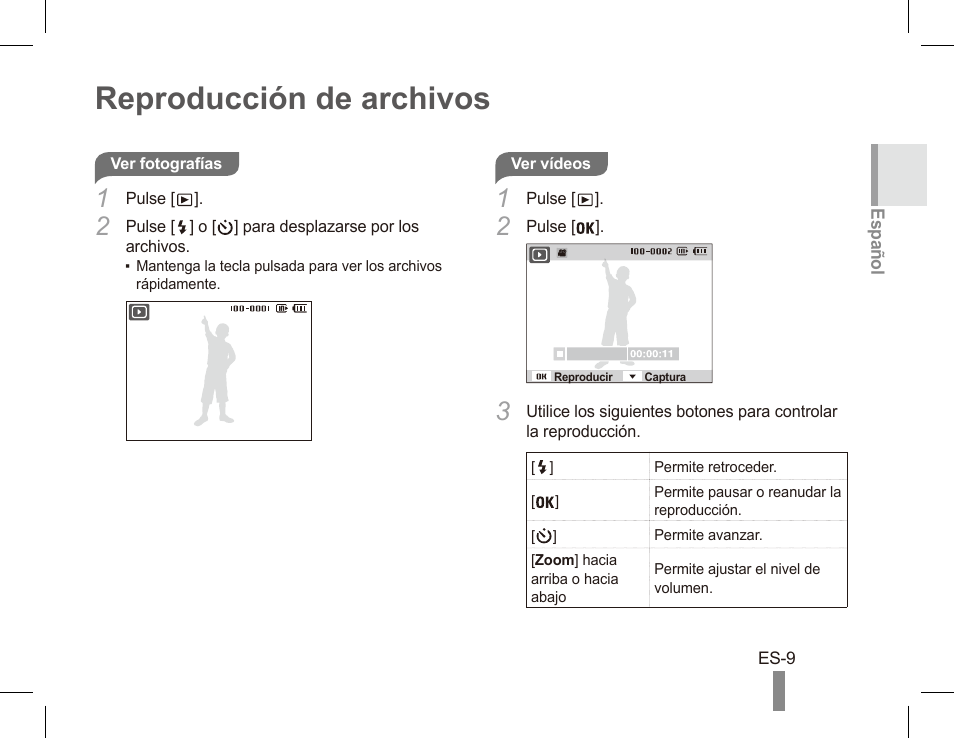 Reproducción de archivos | Samsung EC-SL620BBP-US User Manual | Page 19 / 22