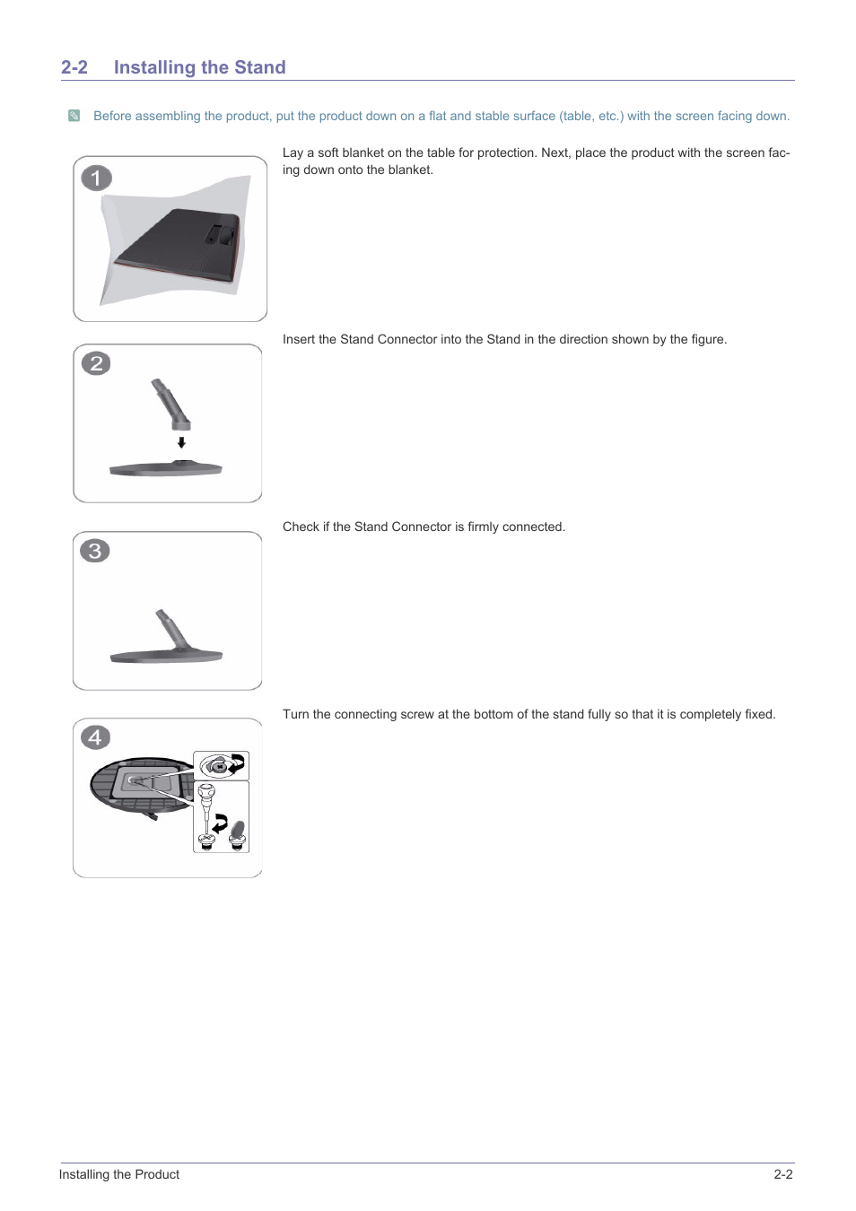2 installing the stand, Installing the stand -2 | Samsung LS23B370HS-ZM User Manual | Page 14 / 83