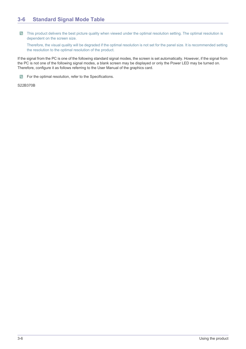 6 standard signal mode table, Standard signal mode table -6 | Samsung LS23B370HS-ZM User Manual | Page 25 / 83