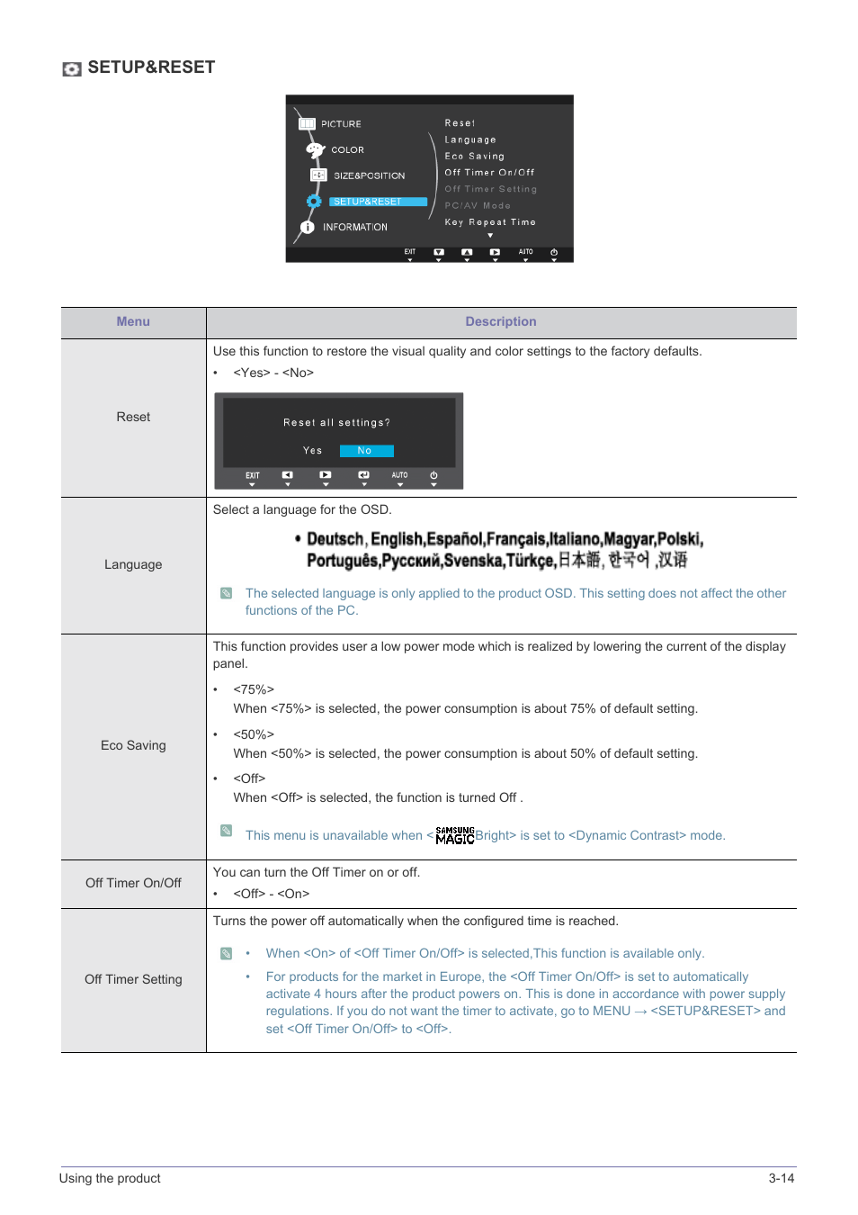 Setup&reset | Samsung LS23B370HS-ZM User Manual | Page 46 / 83