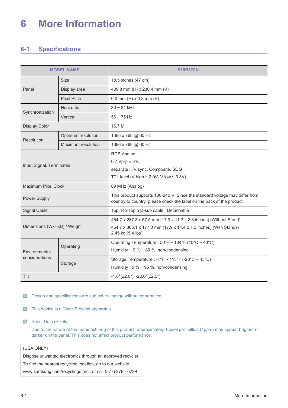 6 more information, 1 specifications, More information | Specifications -1, 6more information | Samsung LS23B370HS-ZM User Manual | Page 57 / 83