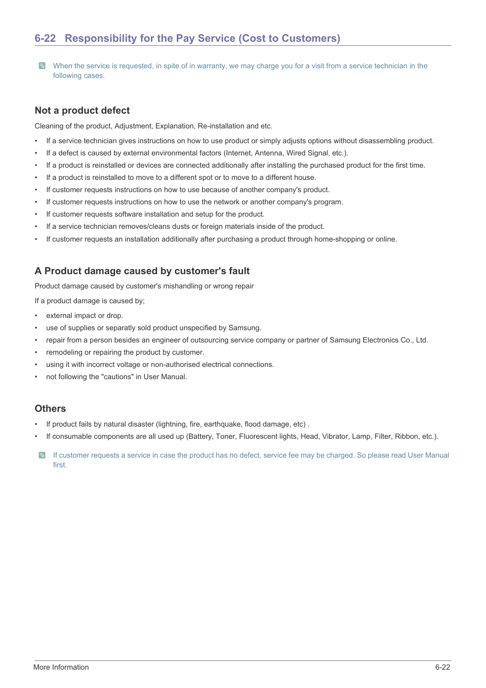 Not a product defect, A product damage caused by customer's fault, Others | Samsung LS23B370HS-ZM User Manual | Page 82 / 83