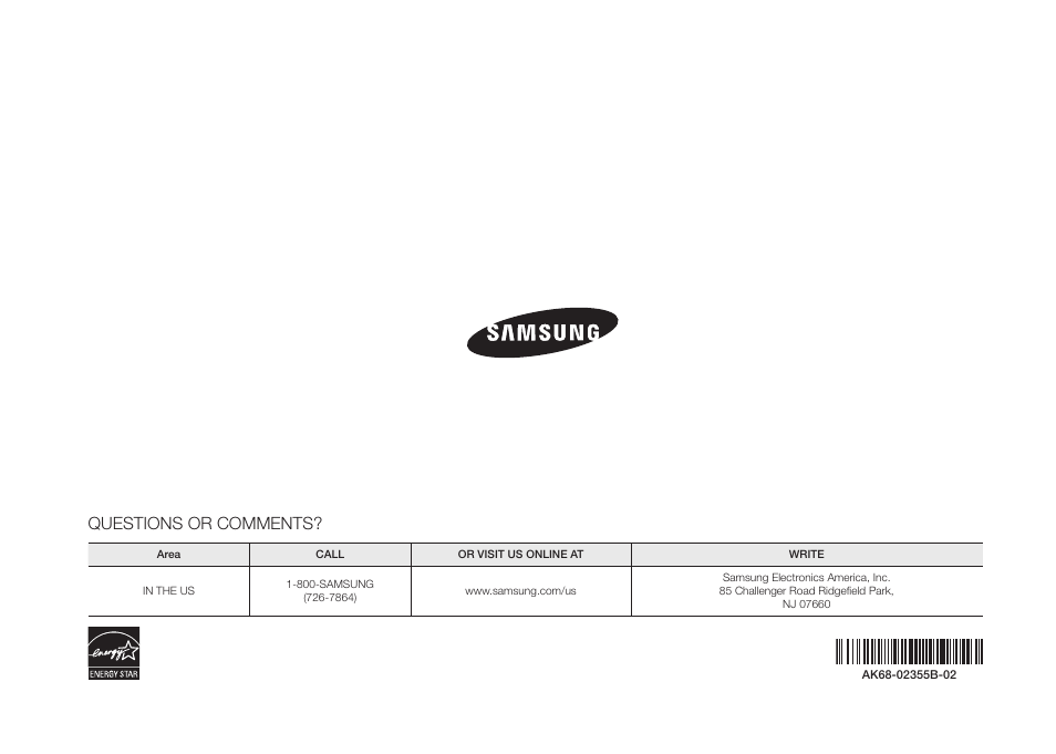 Questions or comments | Samsung BD-FM51-ZA User Manual | Page 23 / 23