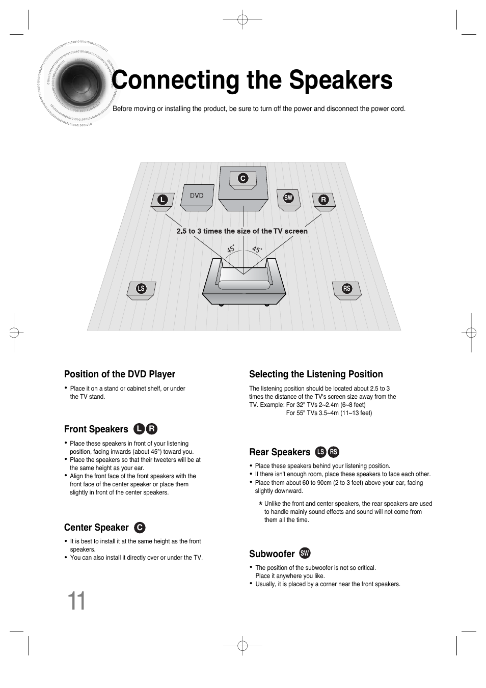 Connections, Connecting the speakers | Samsung HTDS650TH-XAC User Manual | Page 12 / 78