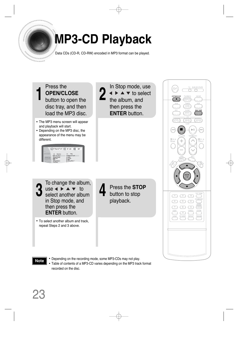 Mp3-cd playback | Samsung HTDS650TH-XAC User Manual | Page 24 / 78